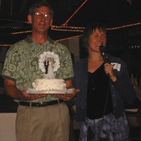 Larry and Jeanne with Wedding Cake