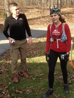 Amy Sproston with David Horton at finish of Hellgate 100k. Photo: Neal Gorman