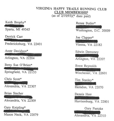 VHTRC Roster